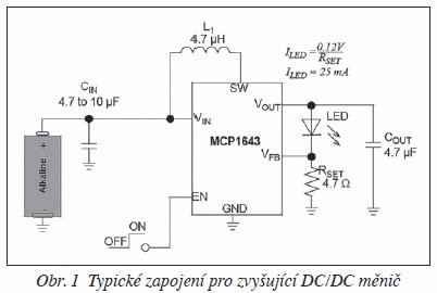 Obr. 1 Typické zapojení pro zvyšující DCDC měnič